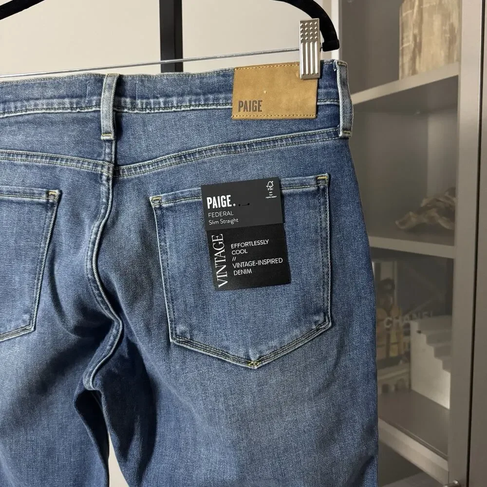 Paige Federal Slim Straight Leg Cartwright Blue Wash Denim Jeans 29 NEW Stretch